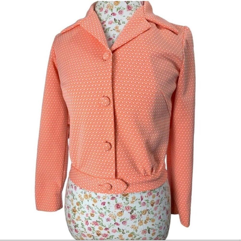 Vintage 70's Handmade Jacket Bright Cream Orange Feminine Retro Size Small‎